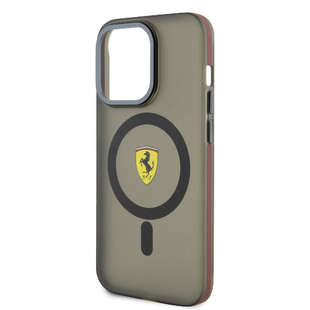 Apple iPhone 15 Pro Max Kılıf Ferrari Orjinal Lisanslı Magsafe Şarj Özellikli Kontrast Bumper Kapak Kırmızı