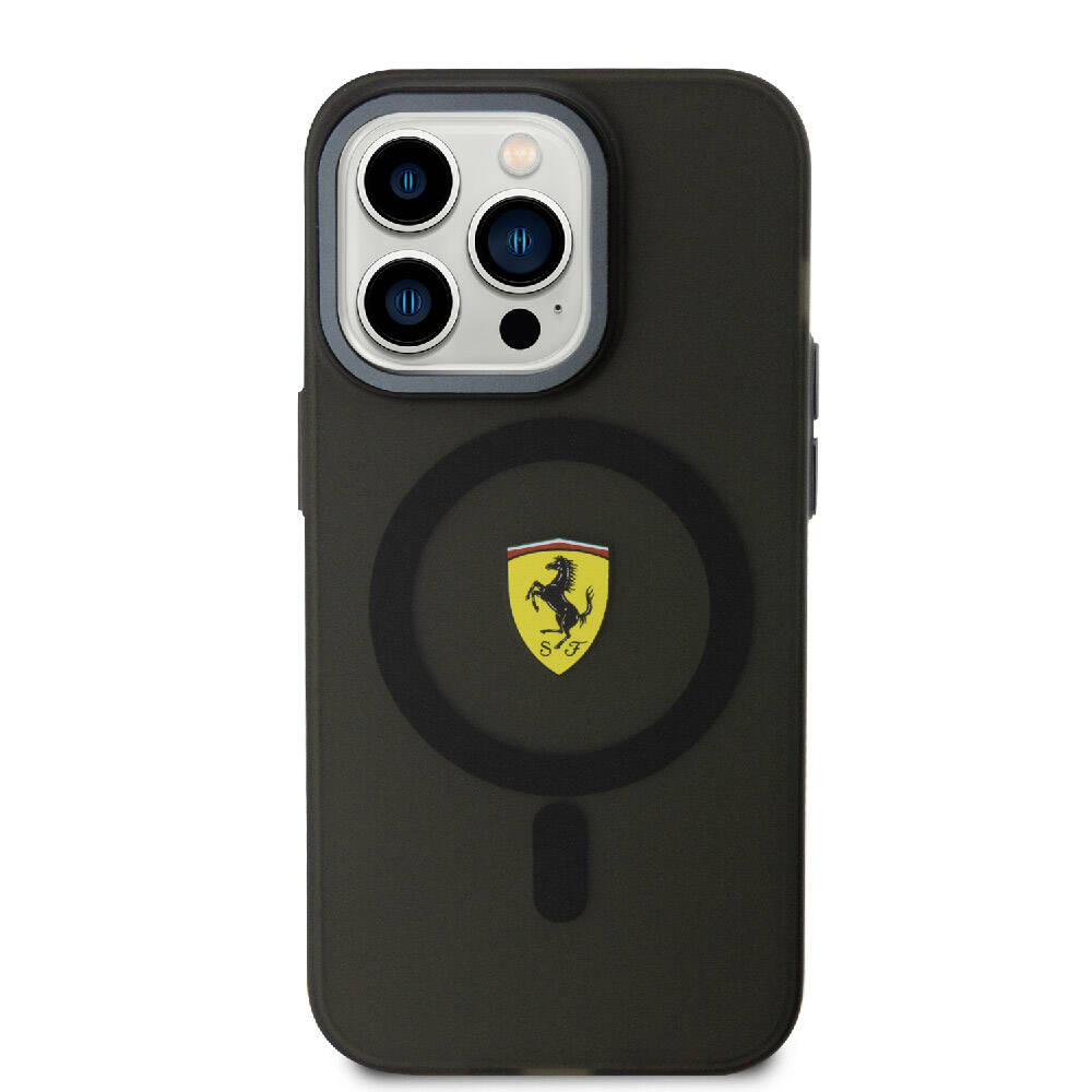 Apple iPhone 15 Pro Max Kılıf Ferrari Orjinal Lisanslı Magsafe Şarj Özellikli Kontrast Bumper Kapak Siyah