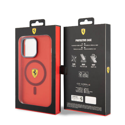 Apple iPhone 15 Pro Max Kılıf Ferrari Orjinal Lisanslı Magsafe Şarj Özellikli Kontrast Bumper Kapak Kırmızı