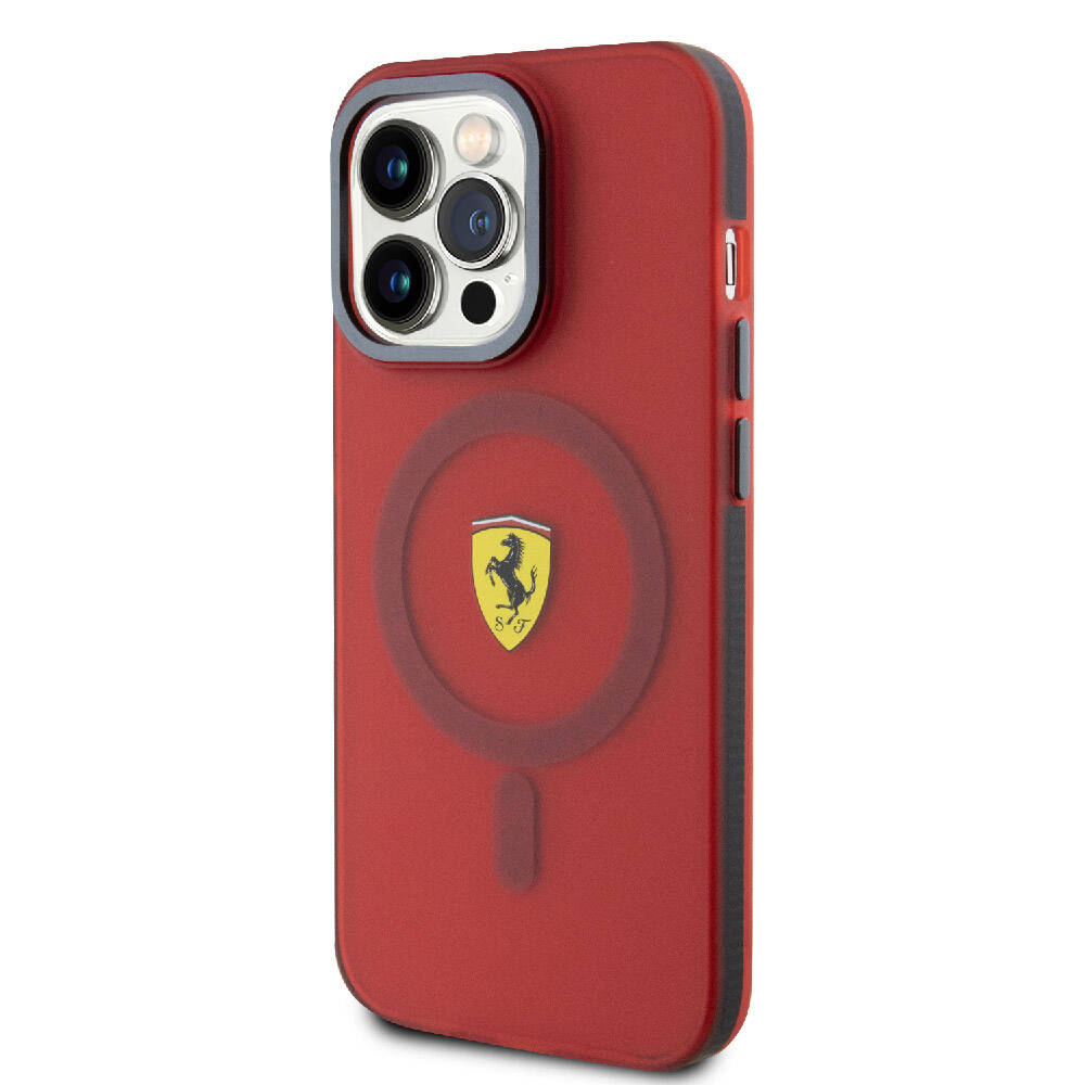 Apple iPhone 15 Pro Max Kılıf Ferrari Orjinal Lisanslı Magsafe Şarj Özellikli Kontrast Bumper Kapak Kırmızı