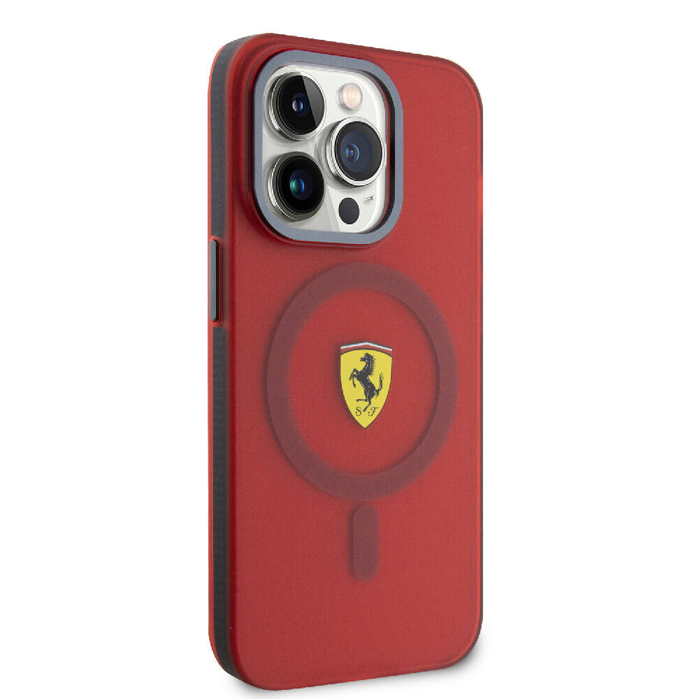 Apple iPhone 15 Pro Max Kılıf Ferrari Orjinal Lisanslı Magsafe Şarj Özellikli Kontrast Bumper Kapak Kırmızı