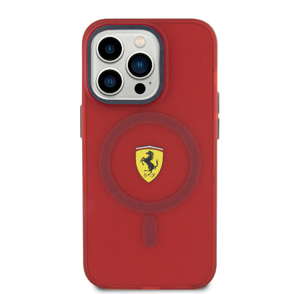 Apple iPhone 15 Pro Max Kılıf Ferrari Orjinal Lisanslı Magsafe Şarj Özellikli Kontrast Bumper Kapak Kırmızı