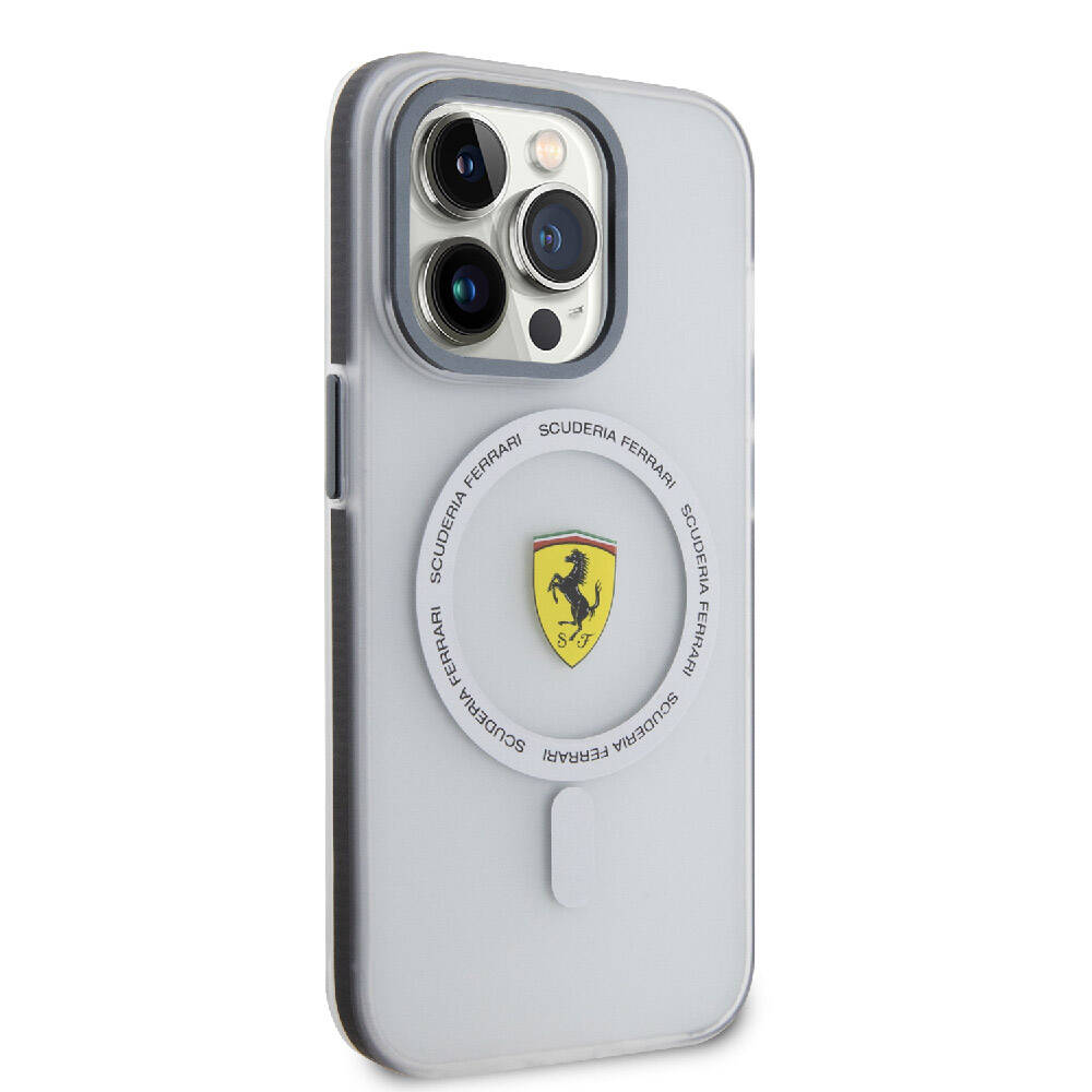 Apple iPhone 15 Pro Max Kılıf Ferrari Orjinal Lisanslı Magsafe Şarj Özellikli Kontrast Bumper SF Ring Kapak Kırmızı