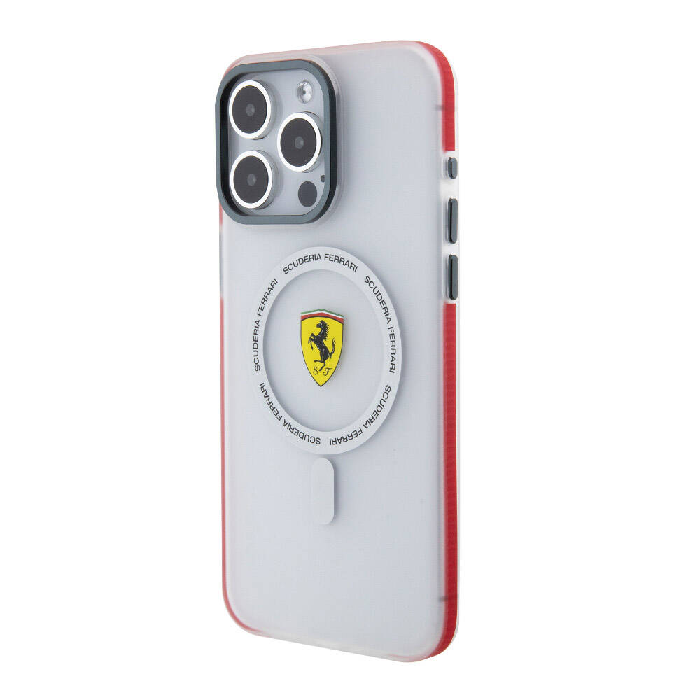 Apple iPhone 15 Pro Max Kılıf Ferrari Orjinal Lisanslı Magsafe Şarj Özellikli Kontrast Bumper SF Ring Kapak Kırmızı