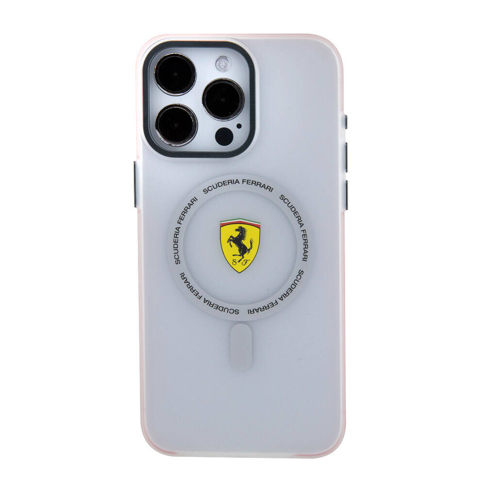 Apple iPhone 15 Pro Max Kılıf Ferrari Orjinal Lisanslı Magsafe Şarj Özellikli Kontrast Bumper SF Ring Kapak Kırmızı