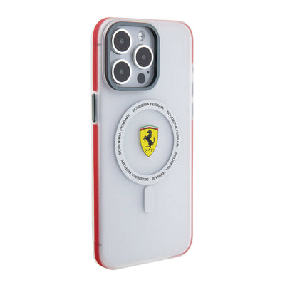 Apple iPhone 15 Pro Max Kılıf Ferrari Orjinal Lisanslı Magsafe Şarj Özellikli Kontrast Bumper SF Ring Kapak Kırmızı