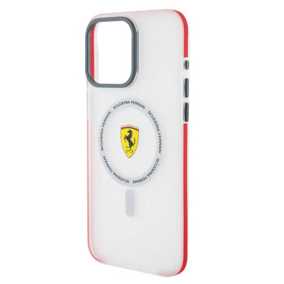 Apple iPhone 15 Pro Max Kılıf Ferrari Orjinal Lisanslı Magsafe Şarj Özellikli Kontrast Bumper SF Ring Kapak Kırmızı