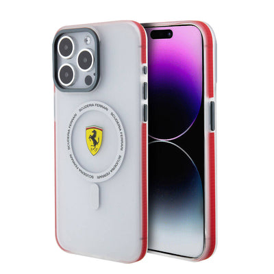 Apple iPhone 15 Pro Max Kılıf Ferrari Orjinal Lisanslı Magsafe Şarj Özellikli Kontrast Bumper SF Ring Kapak Kırmızı