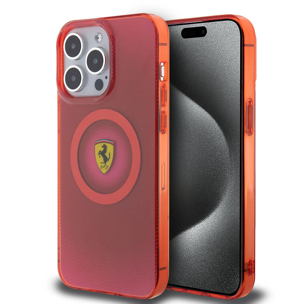 iPhone 15 Pro Max Kılıf Ferrari Orjinal Lisanslı M-safe Şarj Özellikli Parçalanan Noktalar Desenli Kılıf