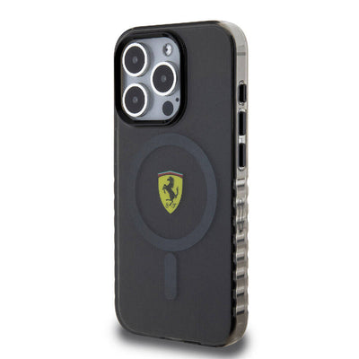 Apple iPhone 15 Pro Max Kılıf Ferrari Orjinal Lisanslı Magsafe Şarj Özellikli Tırtıklı Kenar Tasarımlı Ortalanmış Logo Kapak Kırmızı