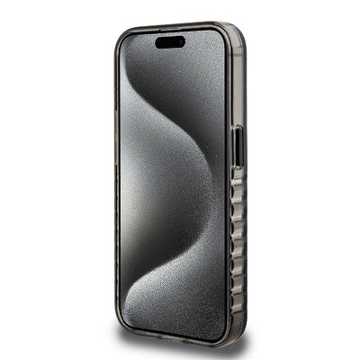 Apple iPhone 15 Pro Max Kılıf Ferrari Orjinal Lisanslı Magsafe Şarj Özellikli Tırtıklı Kenar Tasarımlı Ortalanmış Logo Kapak Renksiz