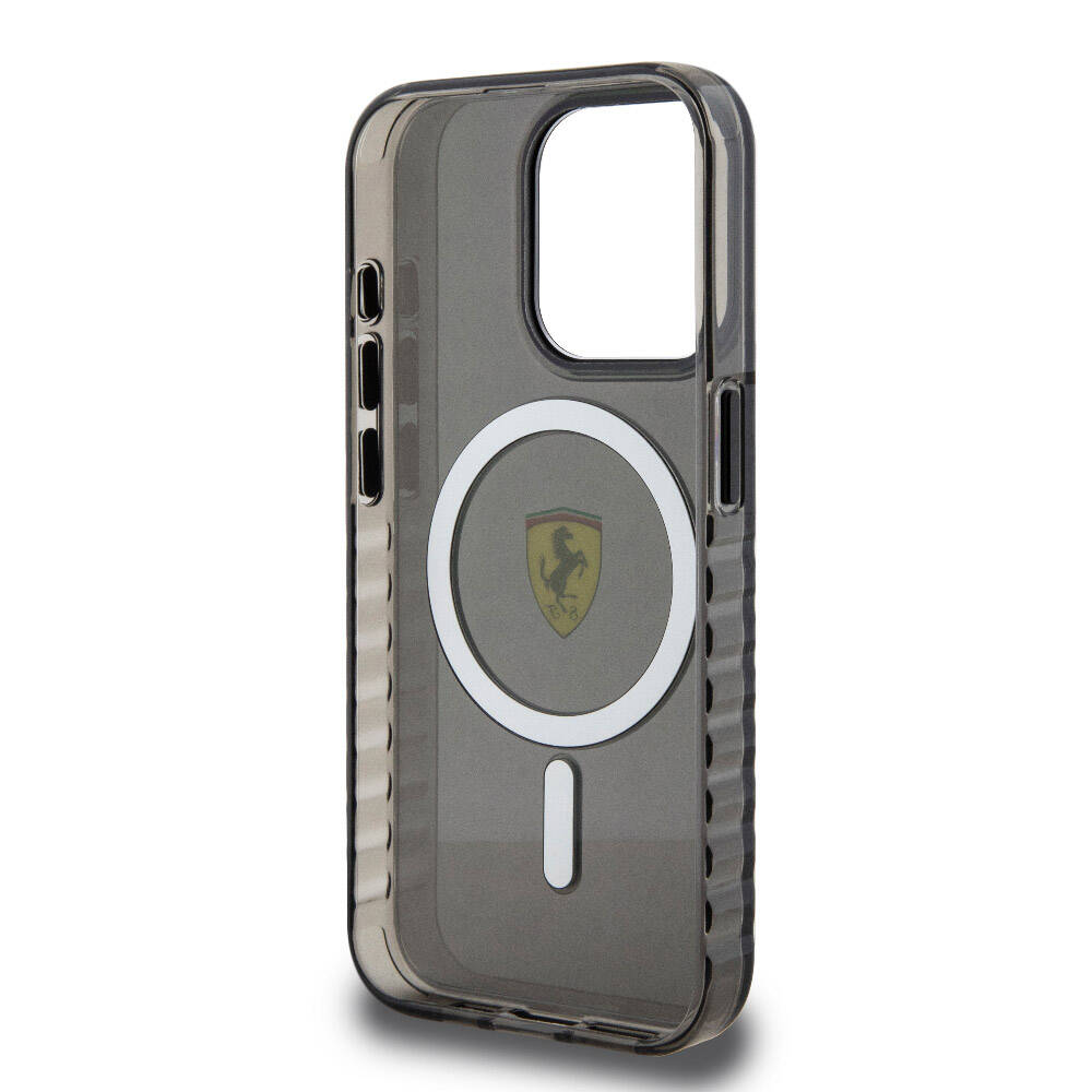iPhone 15 Pro Max Kılıf Ferrari Orjinal Lisanslı M-safe Şarj Özellikli Tırtıklı Kenar Tasarımlı Ortalanmış Logo Kılıf