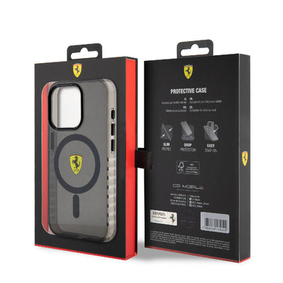 Apple iPhone 15 Pro Max Kılıf Ferrari Orjinal Lisanslı Magsafe Şarj Özellikli Tırtıklı Kenar Tasarımlı Ortalanmış Logo Kapak Kırmızı