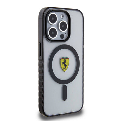 Apple iPhone 15 Pro Max Kılıf Ferrari Orjinal Lisanslı Magsafe Şarj Özellikli Tırtıklı Kenar Tasarımlı Ortalanmış Logo Kapak Kırmızı