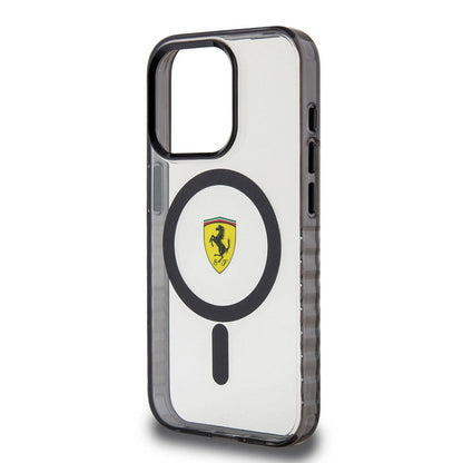 iPhone 15 Pro Max Kılıf Ferrari Orjinal Lisanslı M-safe Şarj Özellikli Tırtıklı Kenar Tasarımlı Ortalanmış Logo Kılıf