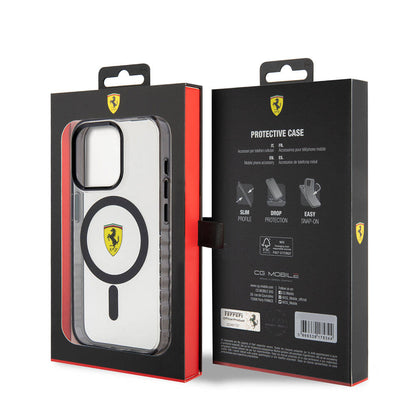 iPhone 15 Pro Max Kılıf Ferrari Orjinal Lisanslı M-safe Şarj Özellikli Tırtıklı Kenar Tasarımlı Ortalanmış Logo Kılıf