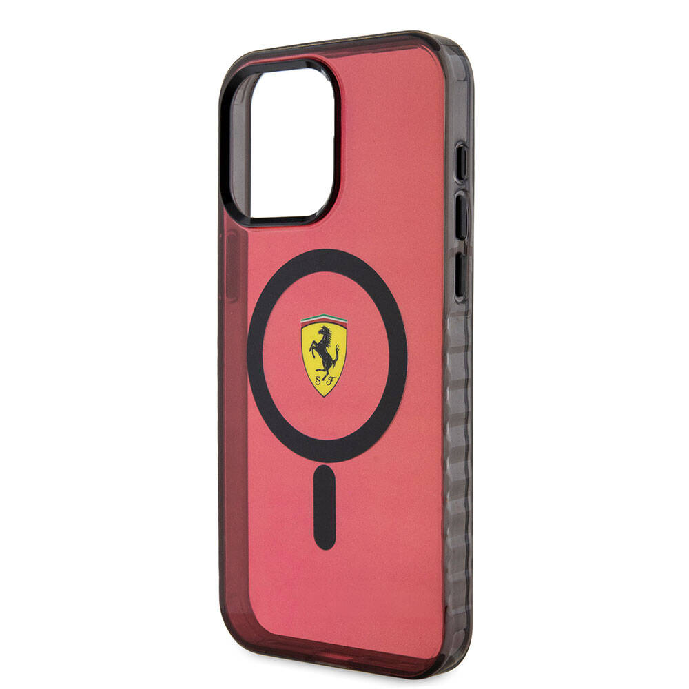 iPhone 15 Pro Max Kılıf Ferrari Orjinal Lisanslı M-safe Şarj Özellikli Tırtıklı Kenar Tasarımlı Ortalanmış Logo Kılıf
