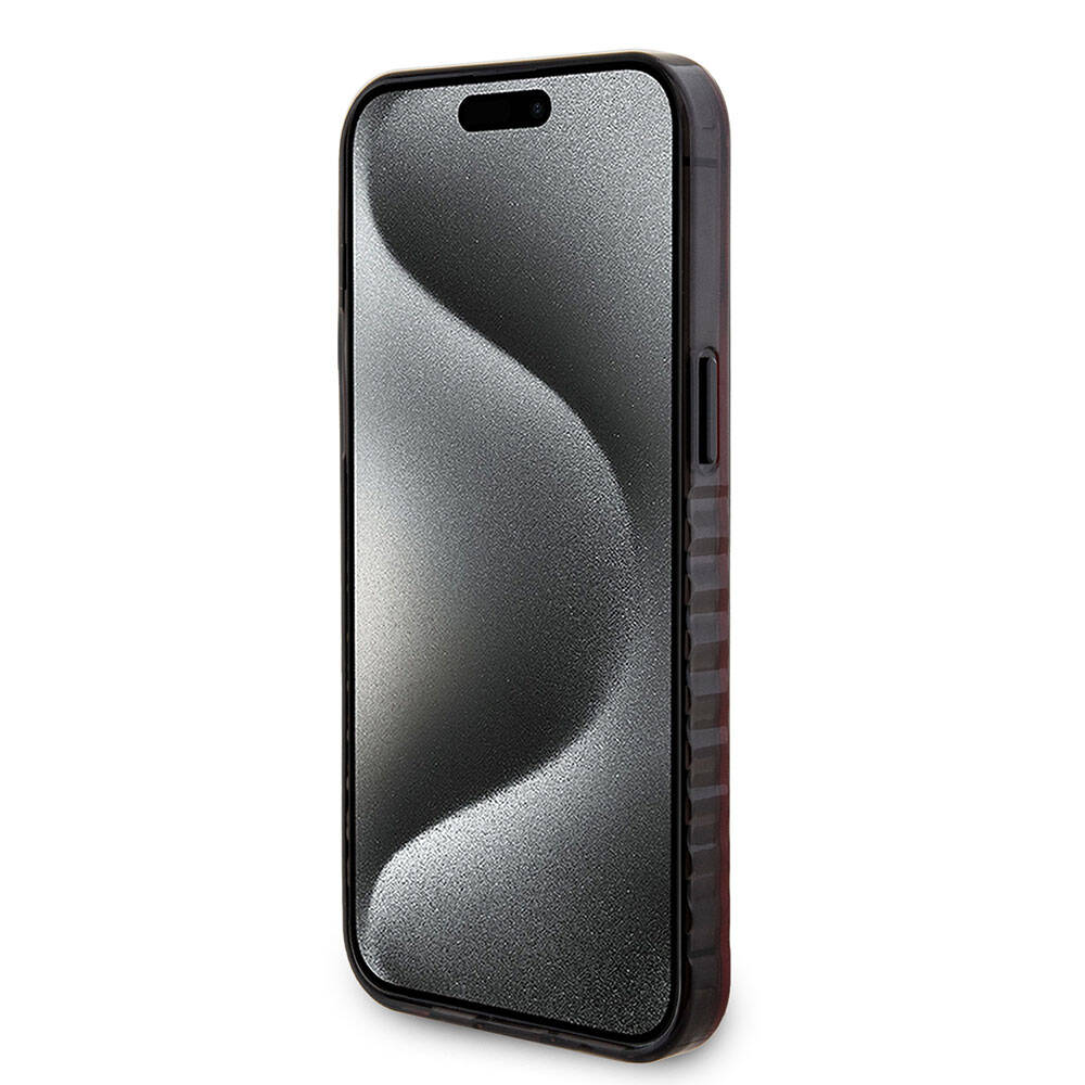Apple iPhone 15 Pro Max Kılıf Ferrari Orjinal Lisanslı Magsafe Şarj Özellikli Tırtıklı Kenar Tasarımlı Ortalanmış Logo Kapak Renksiz
