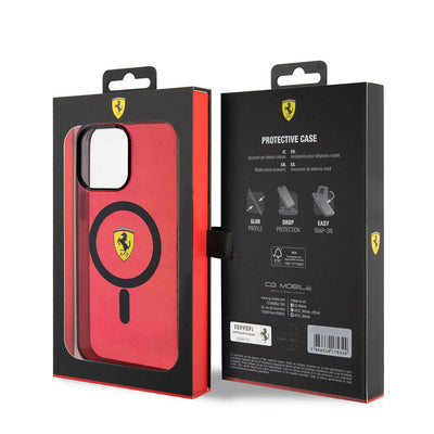 Apple iPhone 15 Pro Max Kılıf Ferrari Orjinal Lisanslı Magsafe Şarj Özellikli Tırtıklı Kenar Tasarımlı Ortalanmış Logo Kapak Kırmızı