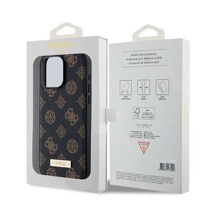 iPhone 15 Pro Max Kılıf Guess M-safe Şarj Özellikli PU Deri Desenli Metal Plaka Logolu Kılıf