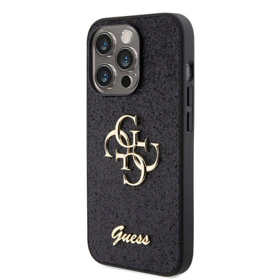 Apple iPhone 15 Pro Max Kılıf Guess Orjinal Lisanslı 4G Büyük Metal Logolu Glitter Kapak Pembe