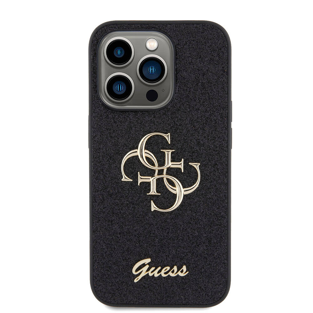 Apple iPhone 15 Pro Max Kılıf Guess Orjinal Lisanslı 4G Büyük Metal Logolu Glitter Kapak Gold
