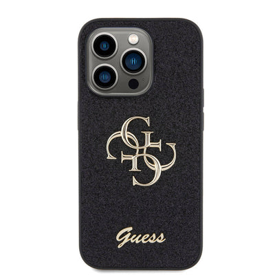 Apple iPhone 15 Pro Max Kılıf Guess Orjinal Lisanslı 4G Büyük Metal Logolu Glitter Kapak Pembe