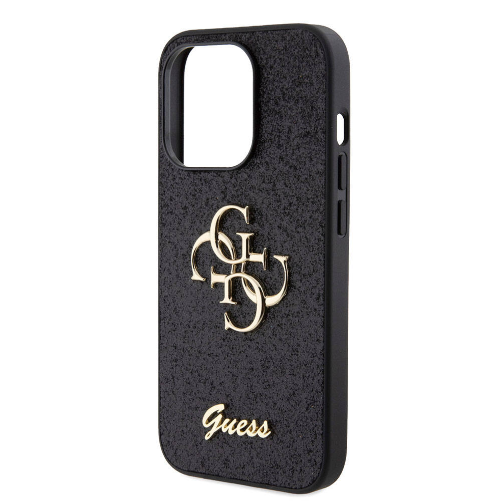 Apple iPhone 15 Pro Max Kılıf Guess Orjinal Lisanslı 4G Büyük Metal Logolu Glitter Kapak Pembe
