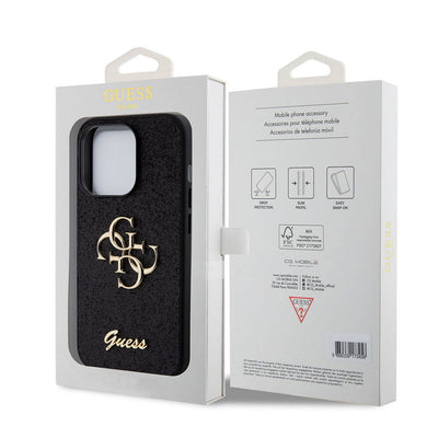 Apple iPhone 15 Pro Max Kılıf Guess Orjinal Lisanslı 4G Büyük Metal Logolu Glitter Kapak Gold