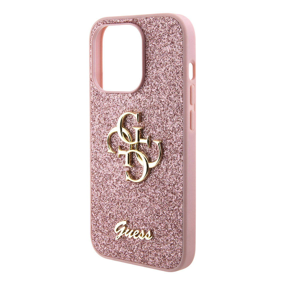 Apple iPhone 15 Pro Max Kılıf Guess Orjinal Lisanslı 4G Büyük Metal Logolu Glitter Kapak Gold