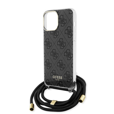 Apple iPhone 15 Pro Max Kılıf Guess Orjinal Lisanslı Çapraz Kordon 4G Desenli Kapak Kahverengi