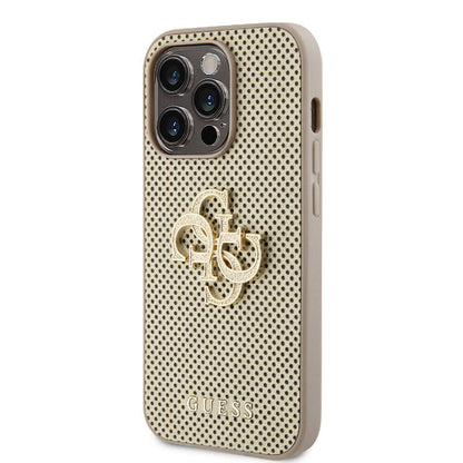 iPhone 15 Pro Max Kılıf Guess Orjinal Lisanslı Delikli Yazı ve 4G Glitter Büyük Metal Logolu Kılıf