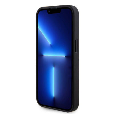 Apple iPhone 15 Pro Max Kılıf Guess Orjinal Lisanslı Delikli Yazı ve 4G Glitter Büyük Metal Logolu Kapak Gold