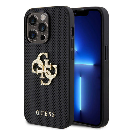 iPhone 15 Pro Max Kılıf Guess Orjinal Lisanslı Delikli Yazı ve 4G Glitter Büyük Metal Logolu Kılıf
