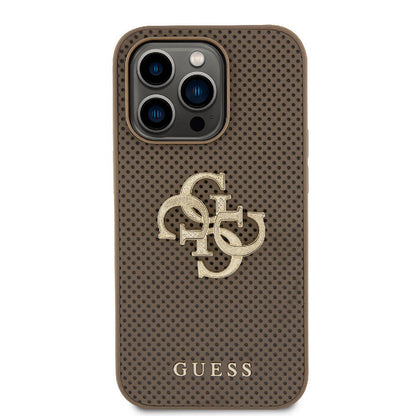iPhone 15 Pro Max Kılıf Guess Orjinal Lisanslı Delikli Yazı ve 4G Glitter Büyük Metal Logolu Kılıf