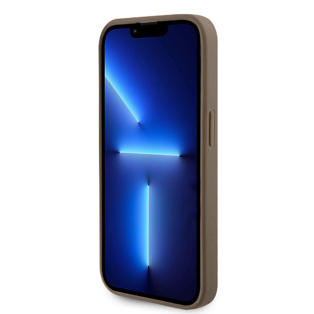 Apple iPhone 15 Pro Max Kılıf Guess Orjinal Lisanslı Delikli Yazı ve 4G Glitter Büyük Metal Logolu Kapak Gold