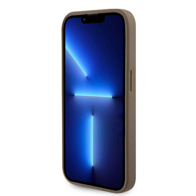 Apple iPhone 15 Pro Max Kılıf Guess Orjinal Lisanslı Delikli Yazı ve 4G Glitter Büyük Metal Logolu Kapak Gold