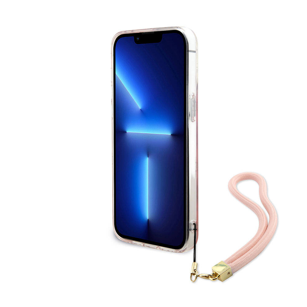 iPhone 15 Pro Max Kılıf Guess Orjinal Lisanslı Desenli Yazı Logolu Askı İpli Holografik Glitter Peony Kılıf