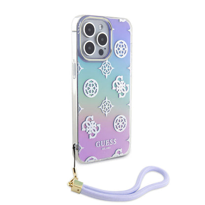 iPhone 15 Pro Max Kılıf Guess Orjinal Lisanslı Desenli Yazı Logolu Askı İpli Holografik Glitter Peony Kılıf