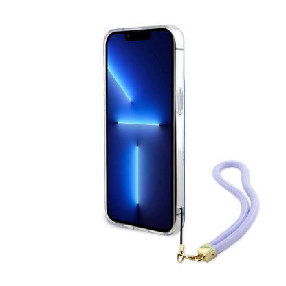 iPhone 15 Pro Max Kılıf Guess Orjinal Lisanslı Desenli Yazı Logolu Askı İpli Holografik Glitter Peony Kılıf