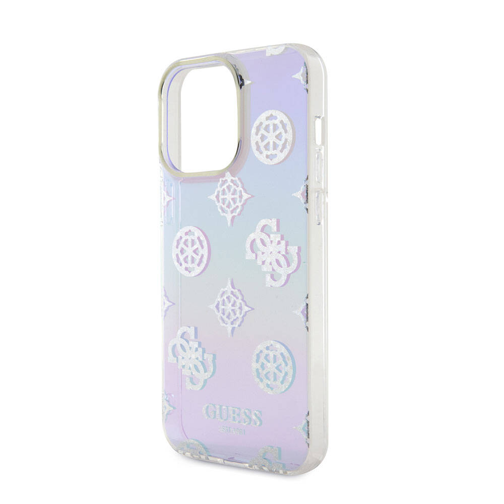 iPhone 15 Pro Max Kılıf Guess Orjinal Lisanslı Desenli Yazı Logolu Askı İpli Holografik Glitter Peony Kılıf