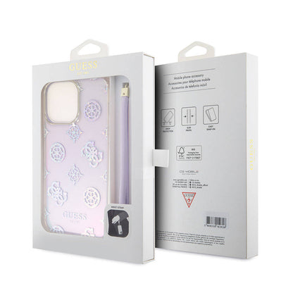 iPhone 15 Pro Max Kılıf Guess Orjinal Lisanslı Desenli Yazı Logolu Askı İpli Holografik Glitter Peony Kılıf
