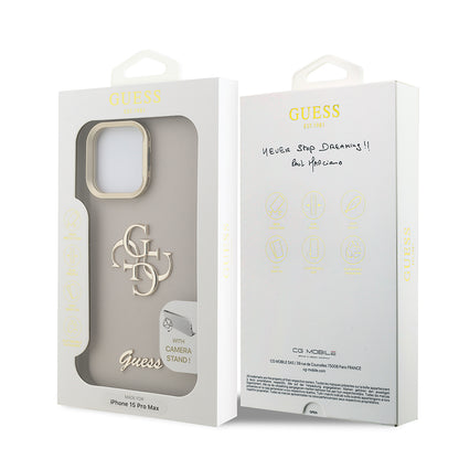 iPhone 15 Pro Max Kılıf Guess Orjinal Lisanslı Grained Yazı Logolu Kamera Standlı Kılıf