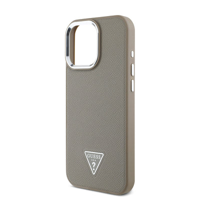 Apple iPhone 15 Pro Max Kılıf Guess Orjinal Lisanslı M-safe Şarj Özellikli Grained Triangle Kapak Siyah