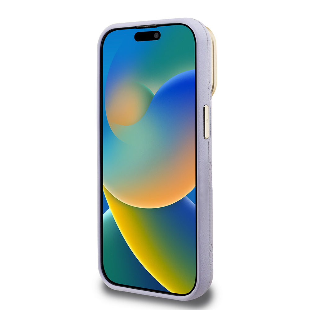 iPhone 15 Pro Max Kılıf Guess Orjinal Lisanslı M-safe Şarj Özellikli Sıcak Baskılı Yazı Logolu Kamera Standlı PU Deri Peony Kılıf