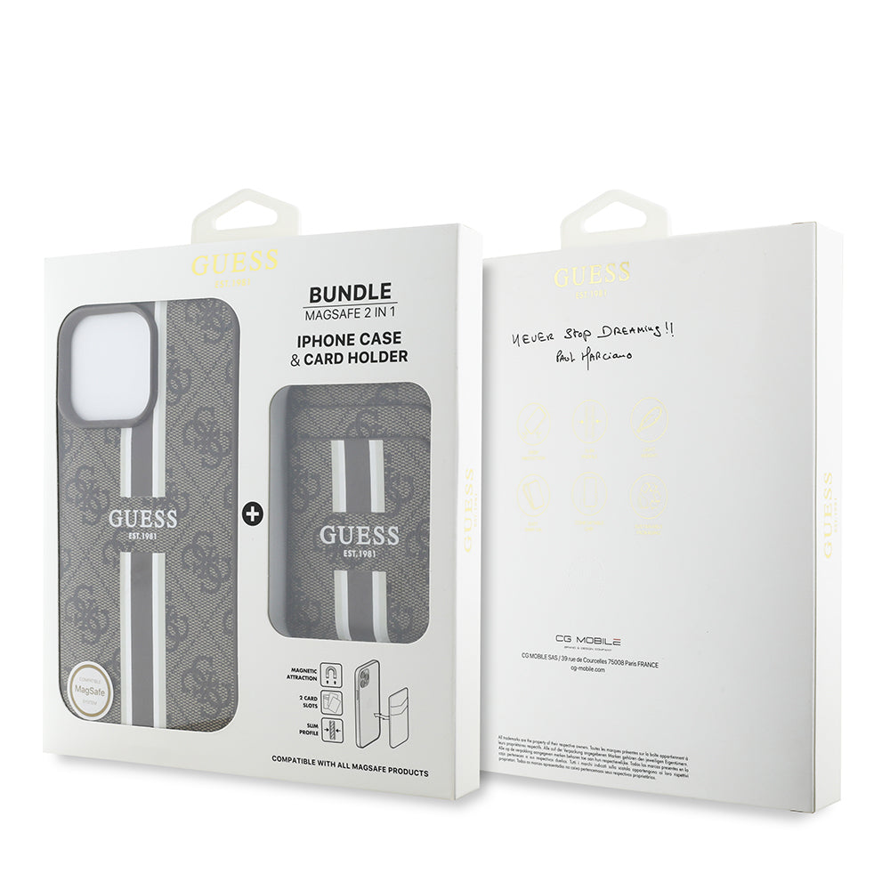 iPhone 15 Pro Max Kılıf Guess Orjinal Lisanslı M-safe Şarj Özellikli 4G Desenli Çizgili Kartlıklı Kılıf