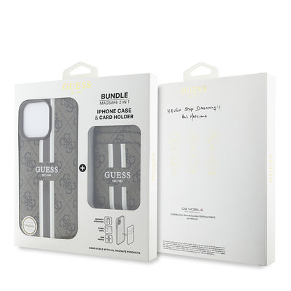 iPhone 15 Pro Max Kılıf Guess Orjinal Lisanslı M-safe Şarj Özellikli 4G Desenli Çizgili Kartlıklı Kılıf