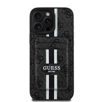 iPhone 15 Pro Max Kılıf Guess Orjinal Lisanslı M-safe Şarj Özellikli 4G Desenli Çizgili Kartlıklı Kılıf