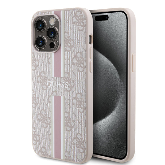 iPhone 15 Pro Max Kılıf Guess Orjinal Lisanslı M-safe Şarj Özellikli 4G Şerit Tasarımlı Printed Kılıf