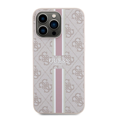 Apple iPhone 15 Pro Max Kılıf Guess Orjinal Lisanslı Magsafe Şarj Özellikli 4G Şerit Tasarımlı Printed Kapak Siyah